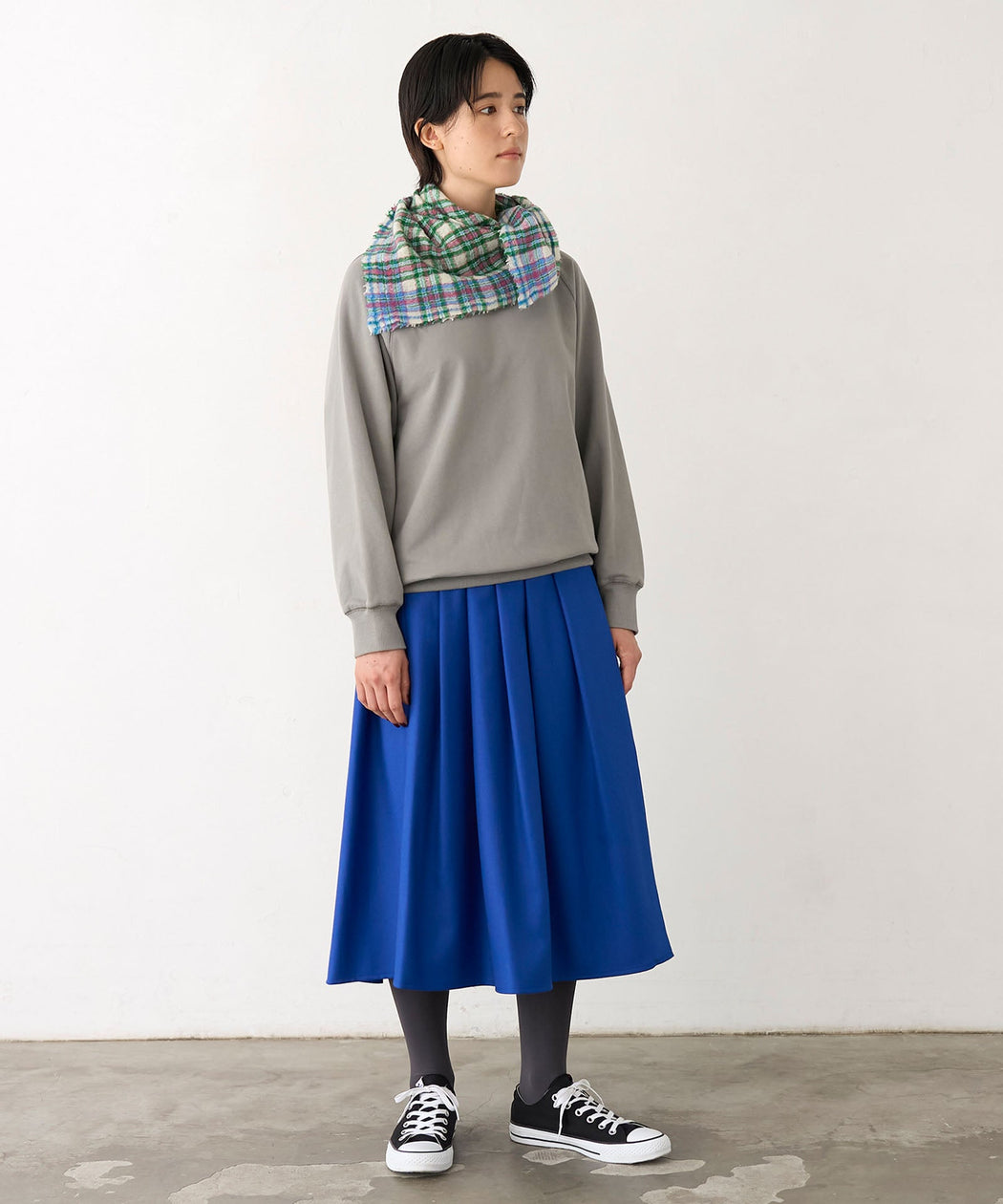 【moismont】チェック柄スカーフ(65×65) - LA MARINE FRANCAISE@グリーン:H166 着用サイズ:F