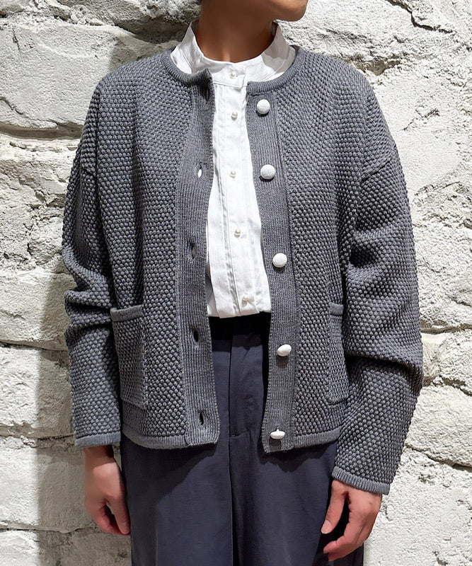 LA MARINE FRANCAISE ノーカラージャケット グレー 9.20 ポップコーン編みノーカラージャケット — LA MARINE FRANCAISE