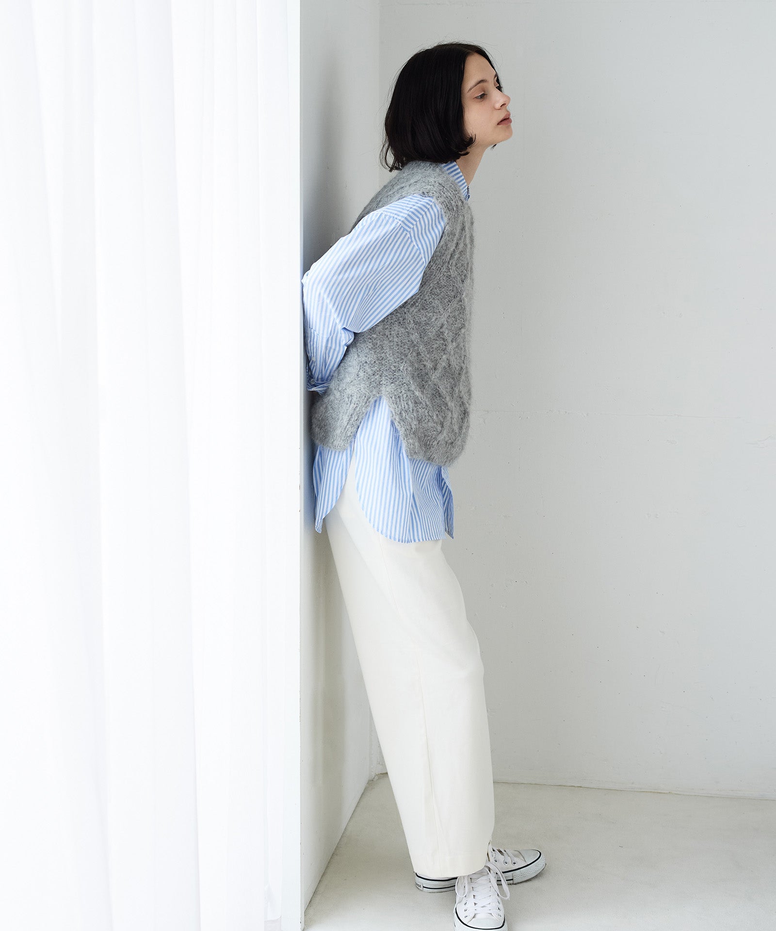 stripe＆checkレギュラーカラーロングシャツ