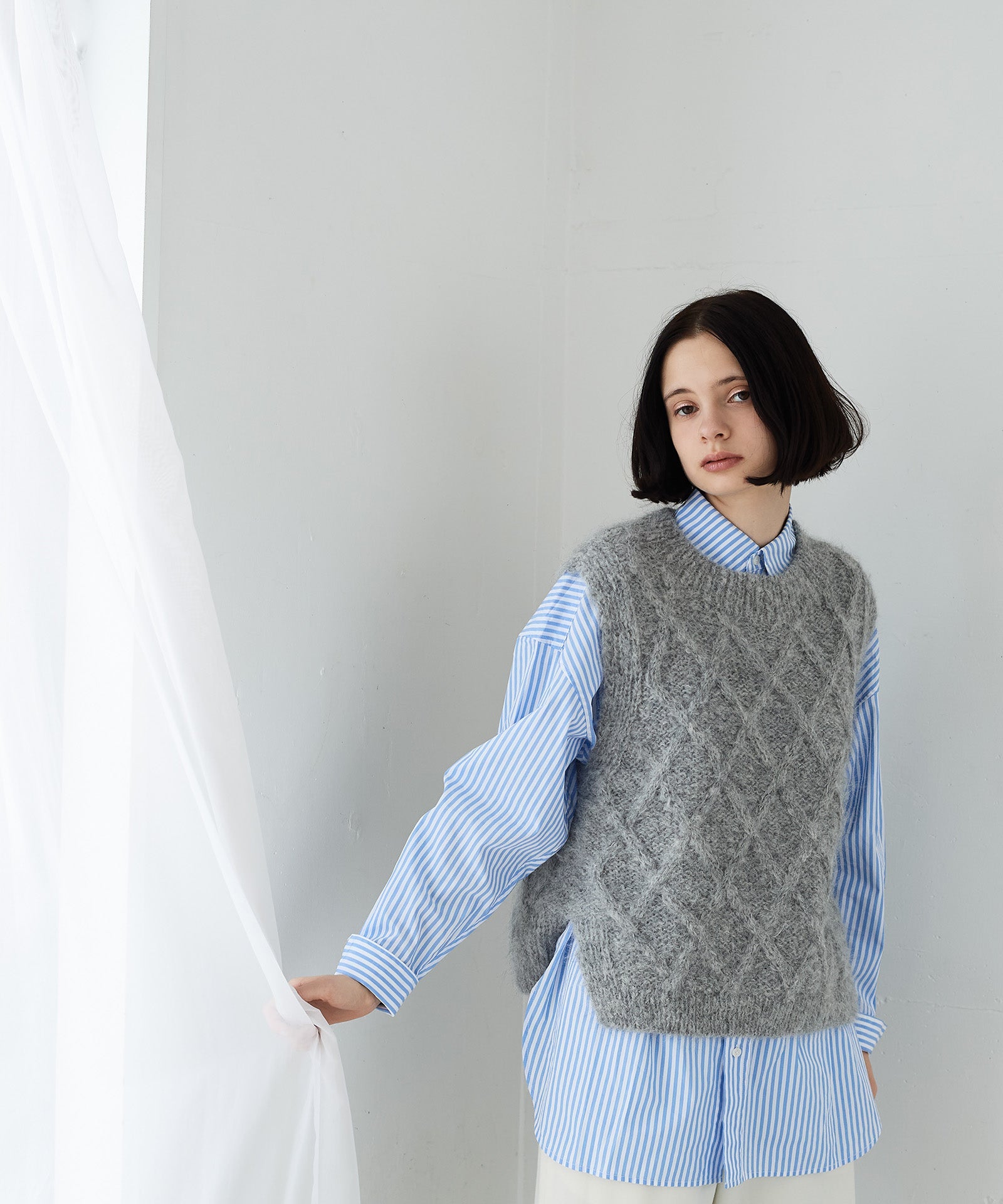 stripe＆checkレギュラーカラーロングシャツ