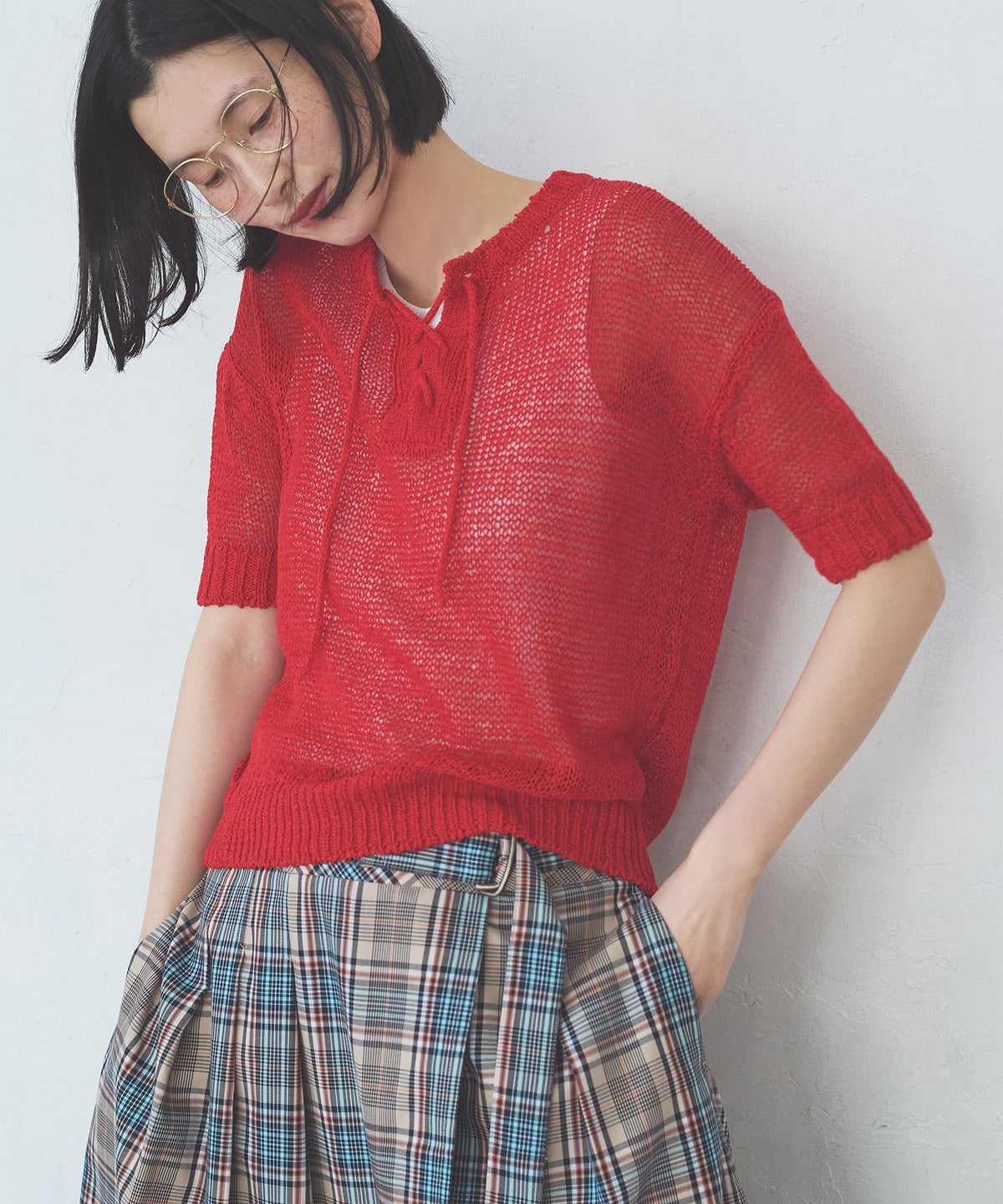 Laumusician テープヤーンレースニット ラグスタイル LUXSTYLE テープヤーンレース編みニット/ニット