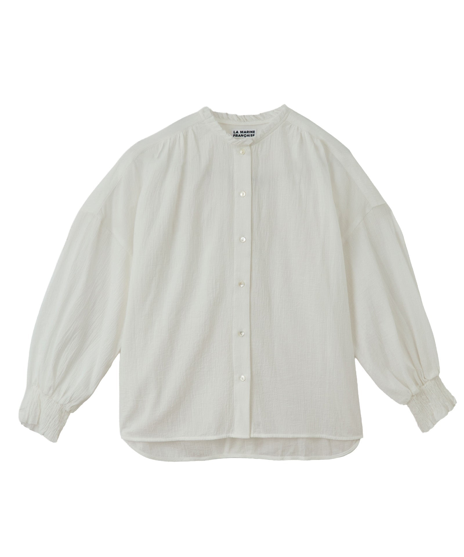 袖シャーリングフリルブラウス