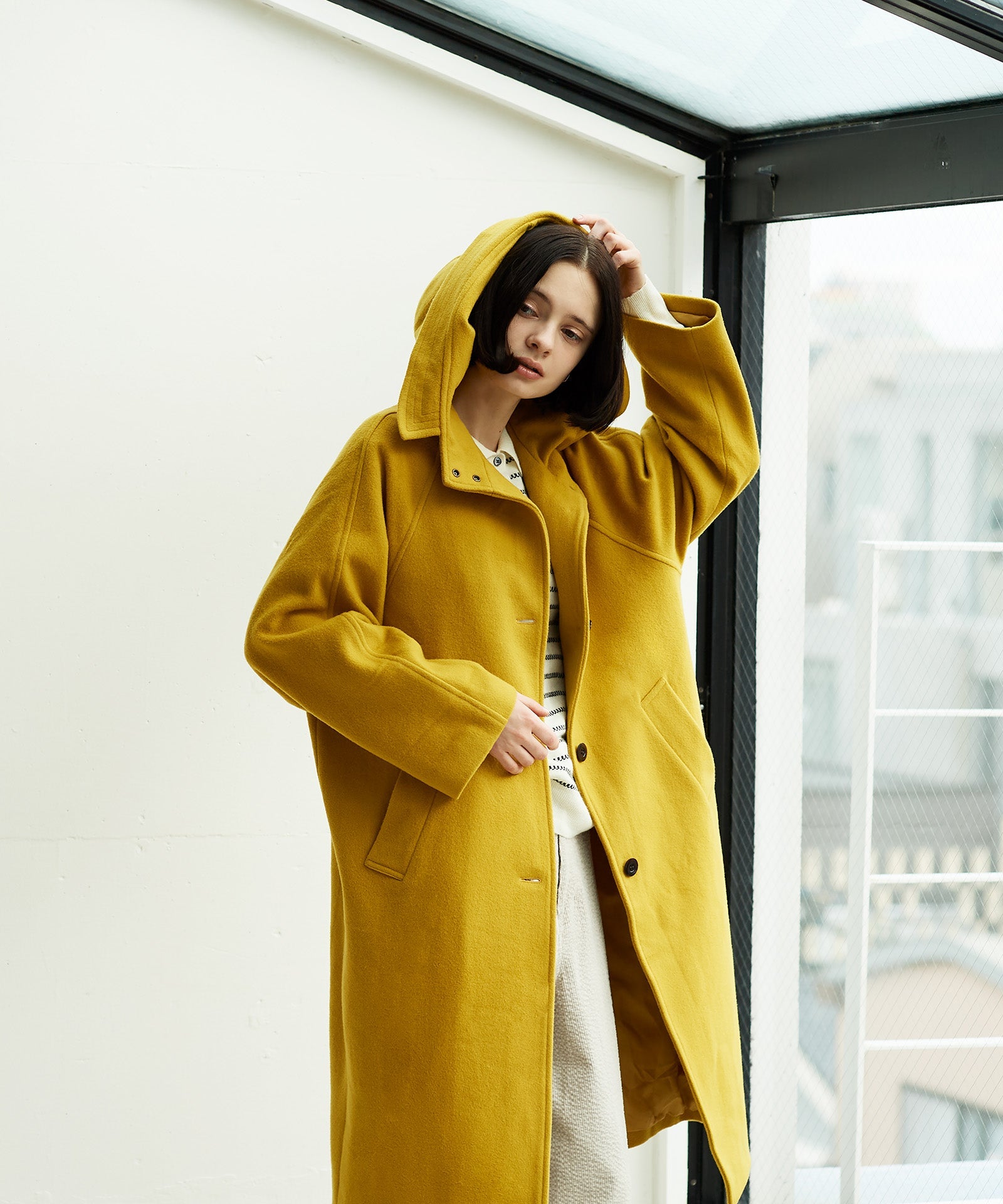 ウールビーバーフードロングコート