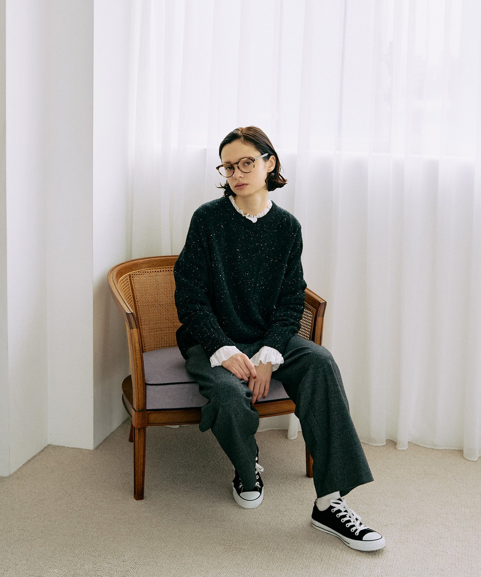 チュールフリルギャザーブラウス