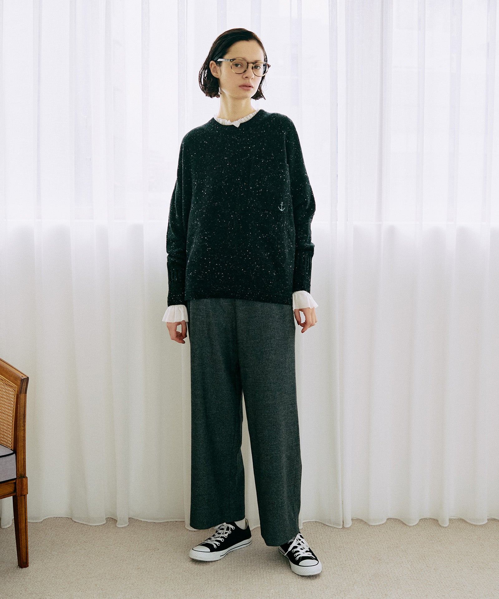 ネップウールクルーネックニット