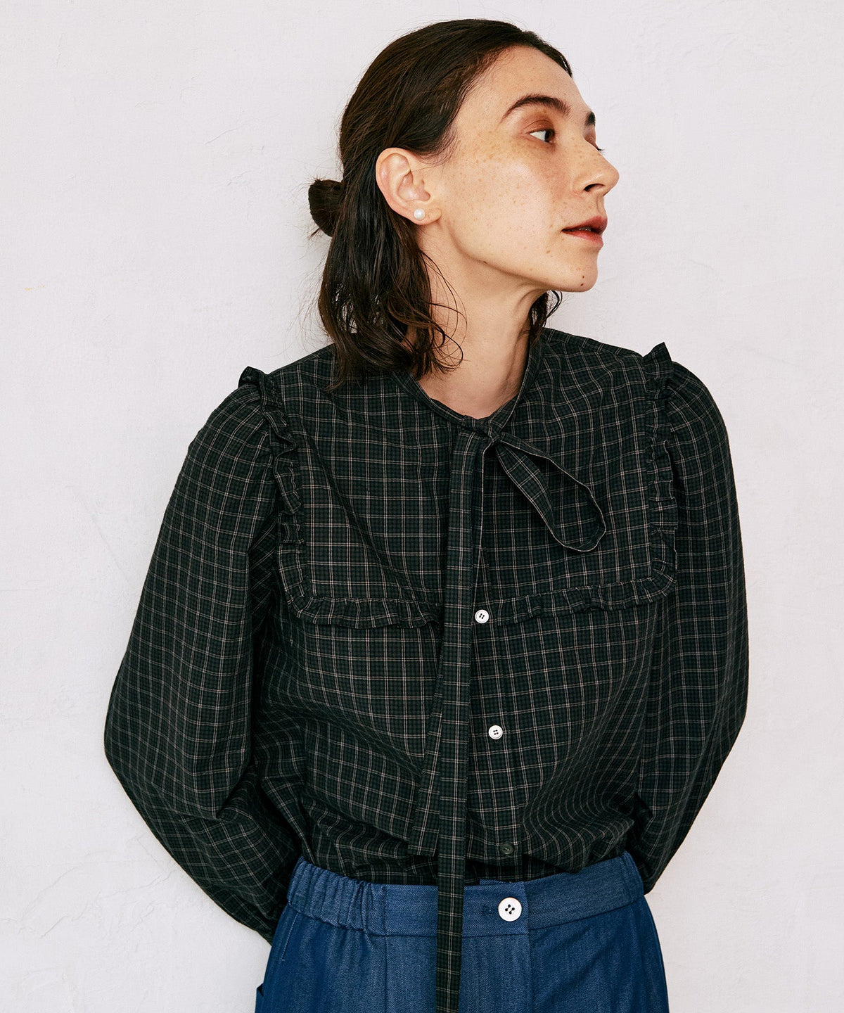 チェックフリルボウタイリボンブラウス — LA MARINE FRANCAISE