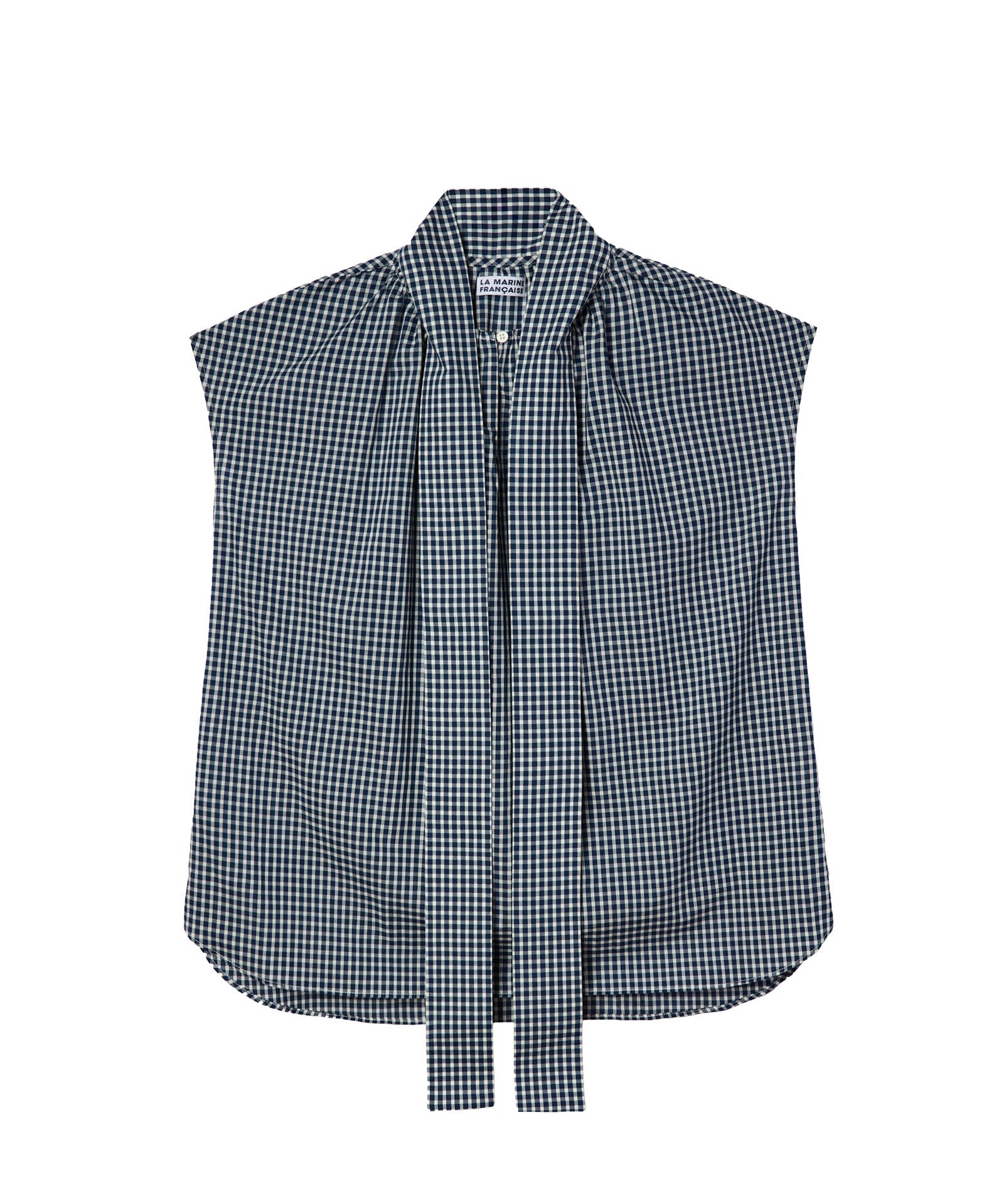 リバティギンガムチェックプリントノースリーブボウタイブラウス