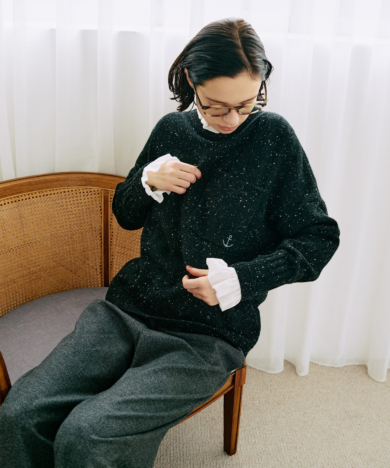 ネップウールクルーネックニット