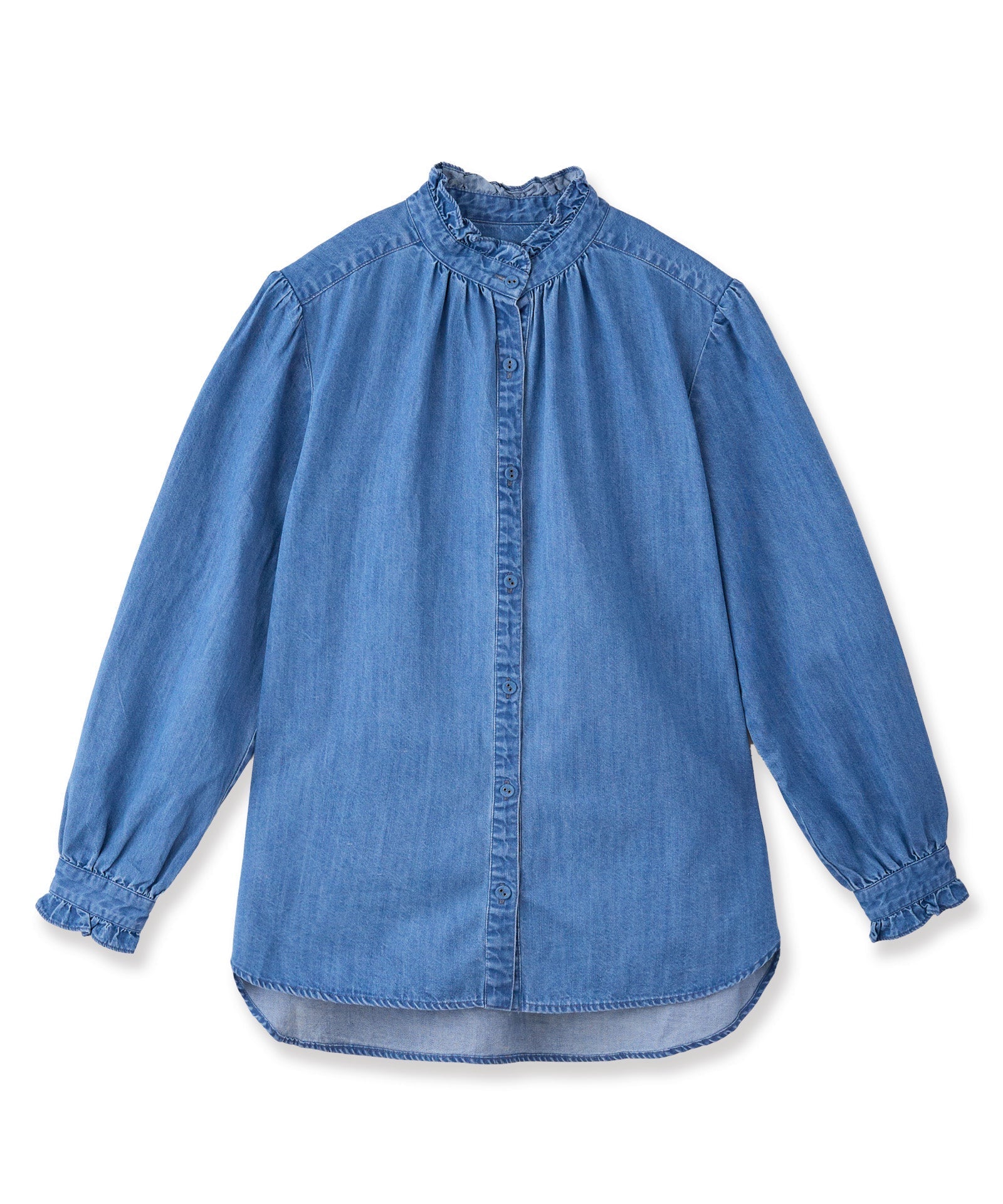 ダンガリーフリルブラウス