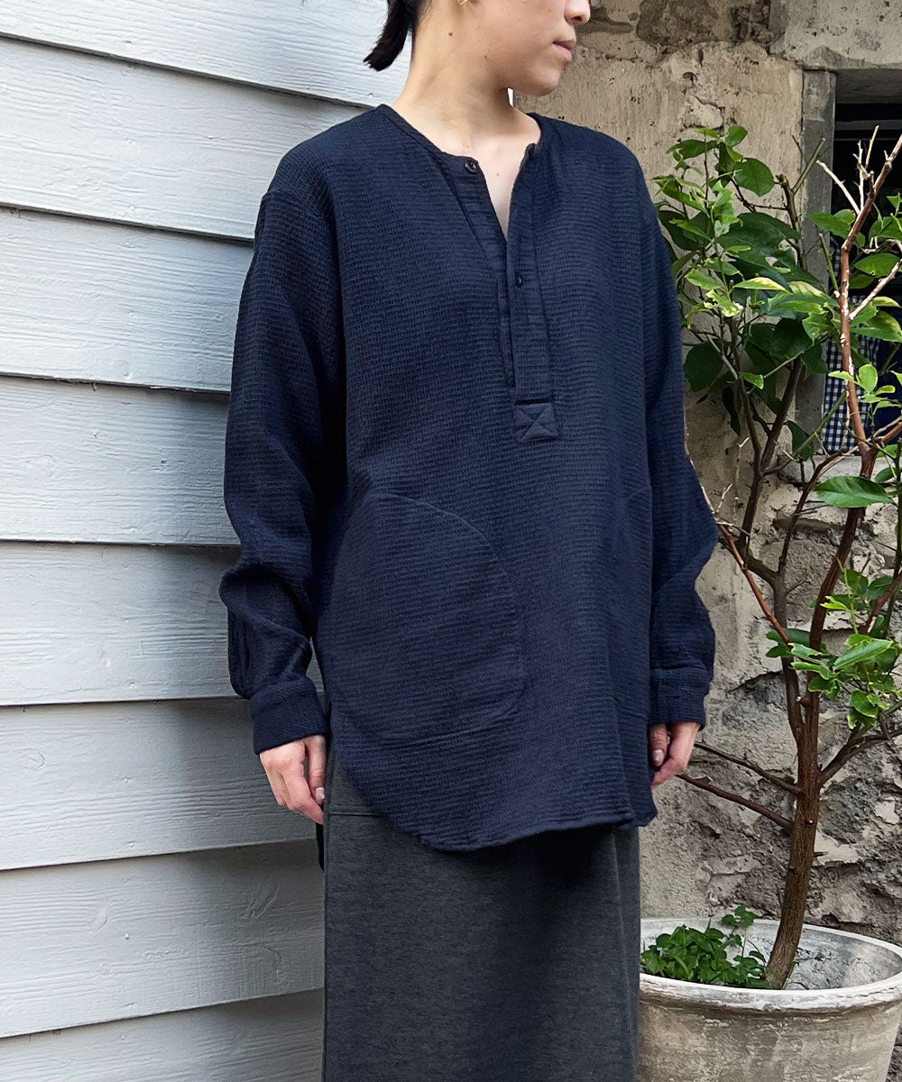 【hts】waffle Plain Henley Neck Shirt — La Marine Francaise